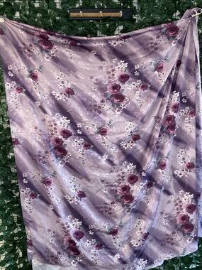 Lavender Floral Satin Fabric Panel approx 4 yards 1.05 pounds